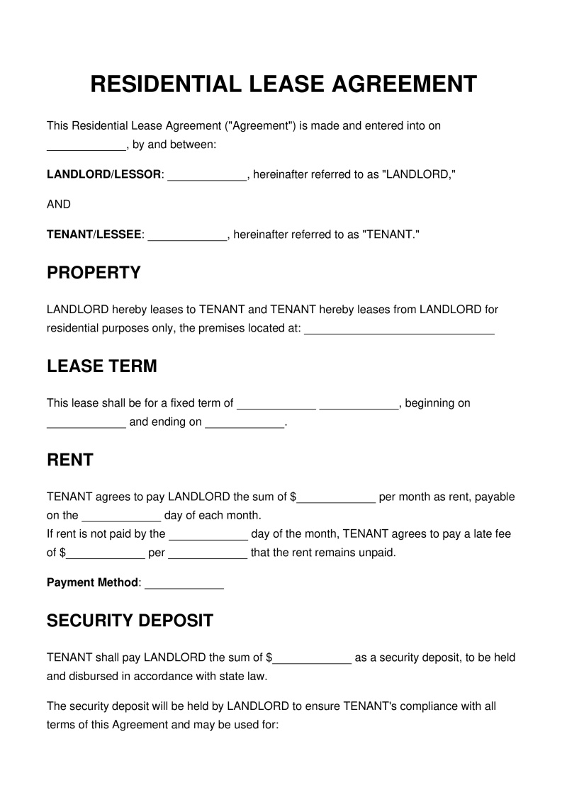 Residential Lease Agreement Preview